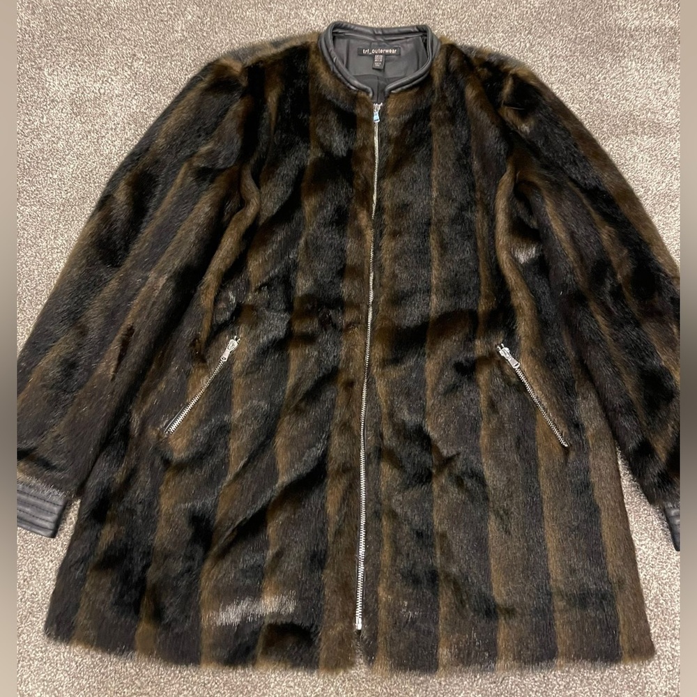trf outerwear - Brown Faux Fur Coat - Size US XXL